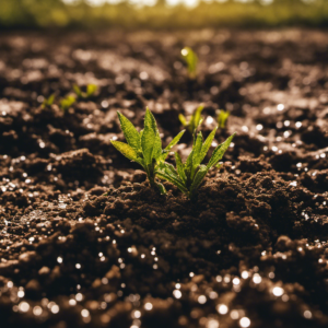 An image showcasing a parched, cracked earth with wilted plants, surrounded by water droplets that cannot penetrate the soil