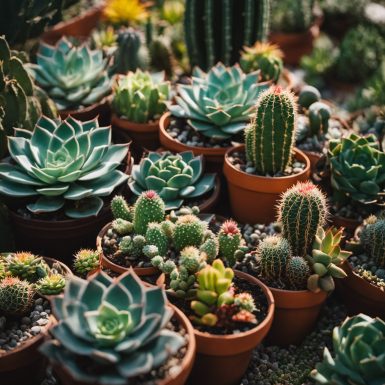An image that showcases a vibrant, sun-drenched garden filled with an array of fragrant succulents and cacti
