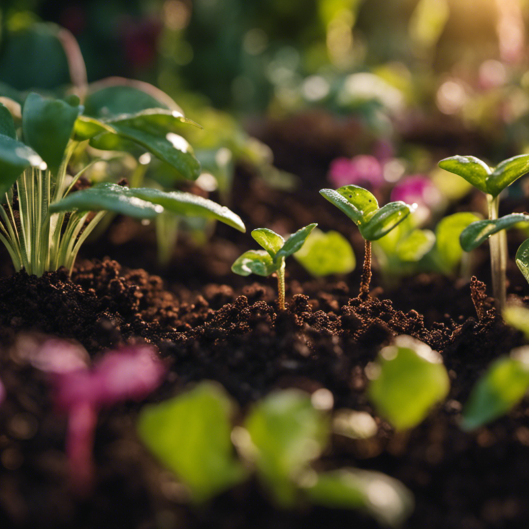 An image showcasing a lush, vibrant garden bed with water droplets glistening on healthy, hydrophobic soil