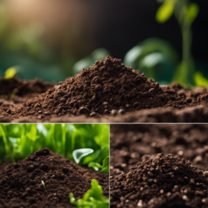An image showcasing two distinct piles of soil - one rich, dark, and crumbly, resembling nutrient-rich compost, while the other appears lighter, looser, and sandier, representing potting soil