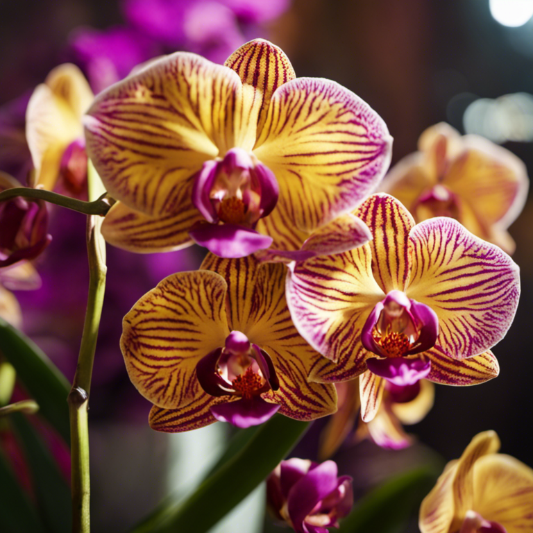 An image showcasing a vibrant display of sun-kissed orchids basking in the full glory of the sun