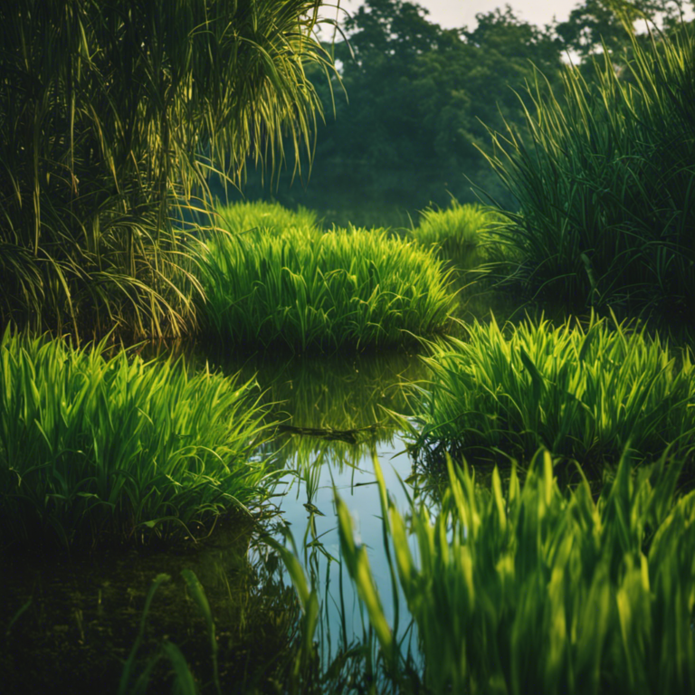 An image that showcases a lush, vibrant wetland with an array of water-loving plants