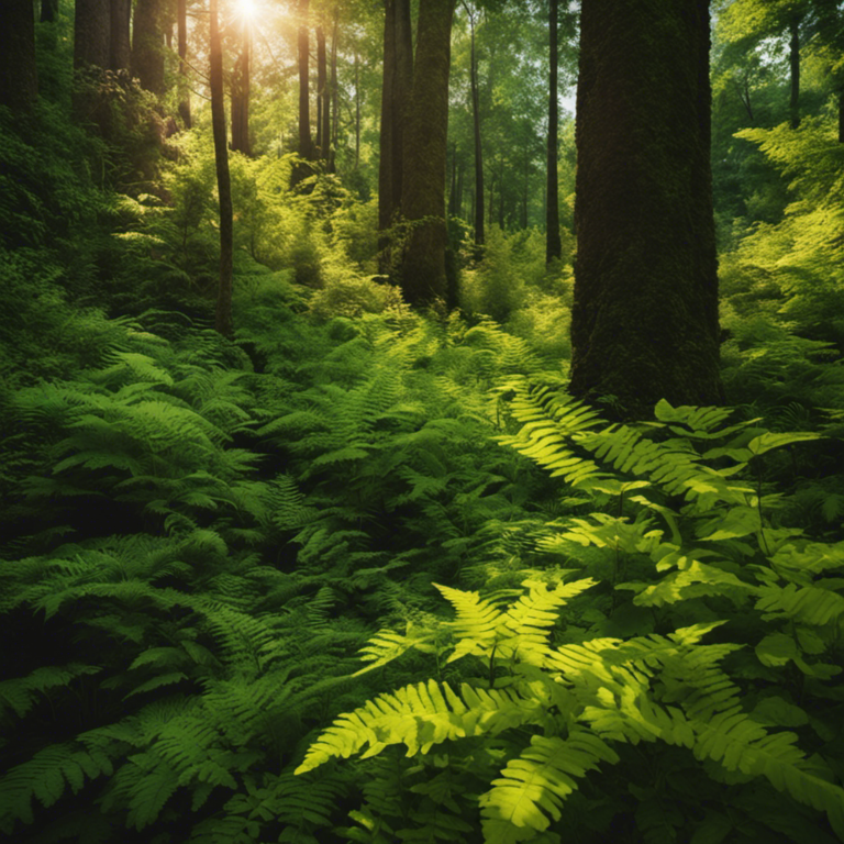 An image of a lush forest floor, adorned with vibrant wildflowers, ferns, and medicinal herbs